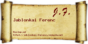 Jablonkai Ferenc névjegykártya